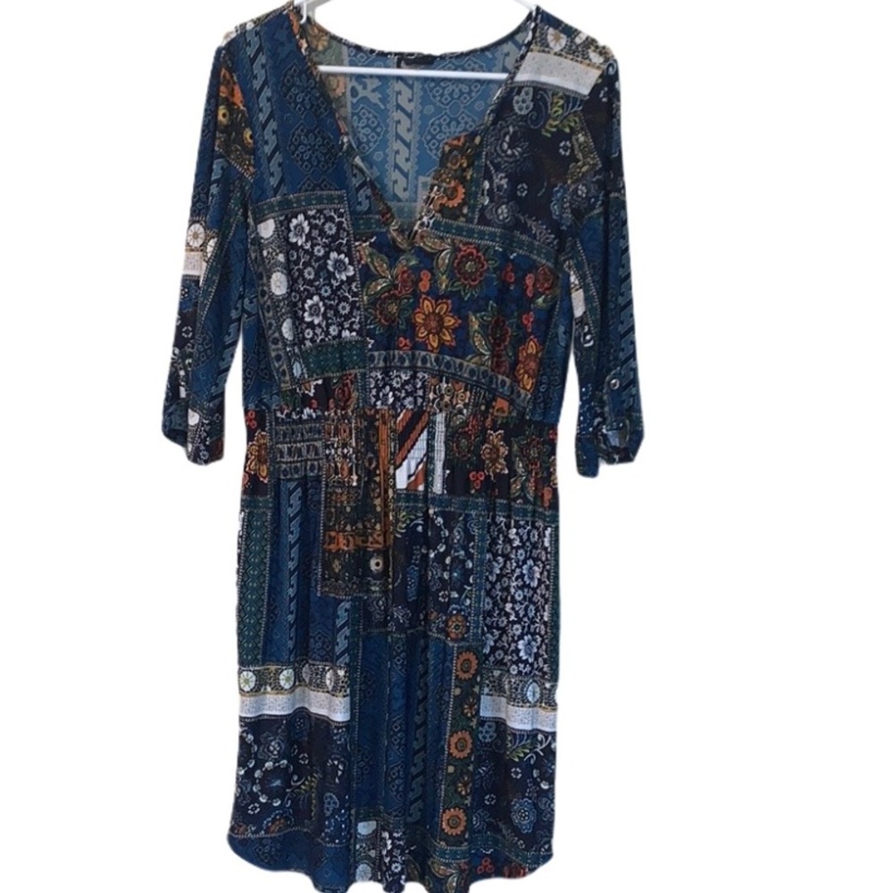 🎃2 for $15!🎃 Blue pattern quarter sleeve dress